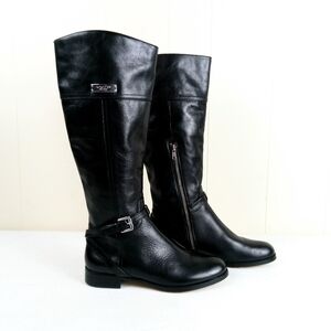 Coach Knee High Riding Boots 7.5 Black Leather Equestrian Style Side Zip Pull On